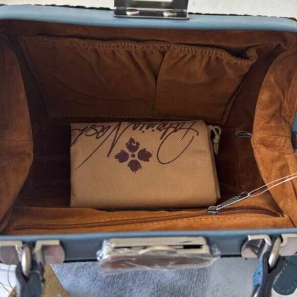 Patricia Nash Gracchi Frame Leather Handbag Crossbody BRNTL Tooled Mirage Blue - Picture 9 of 10